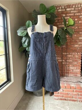 Cotton On Navy Pinstripe Short Overalls